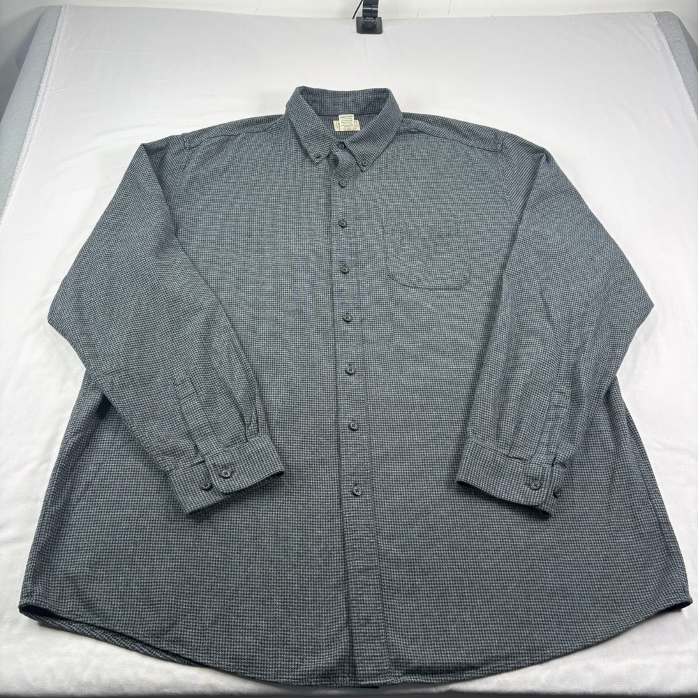 LL Bean Shirt Men 2LXT Tall Gray Wicked Good Flannel Houndstooth Traditional Fit